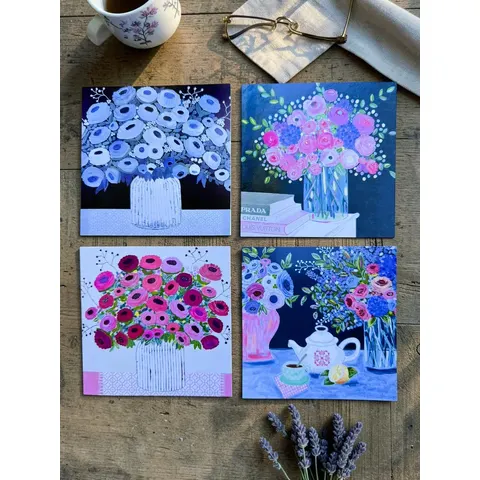 Floral Art Print Greeting Cards - Set of 4