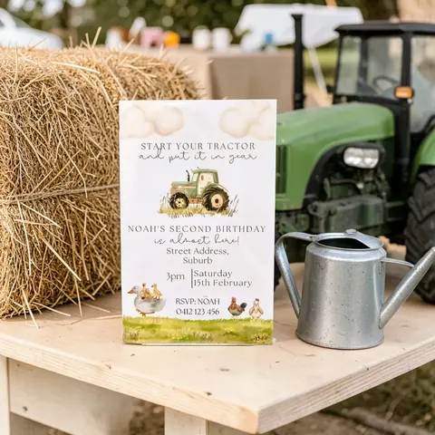 Magnet Tractor Birthday Invitation - 7.5cm x 12cm