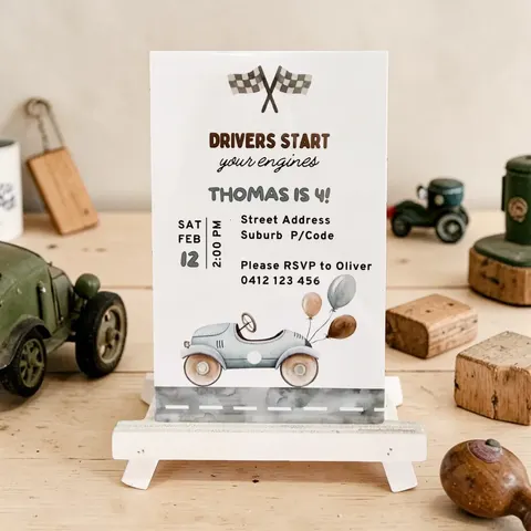 Magnet Car Birthday Invitation - 7.5cm x 12cm