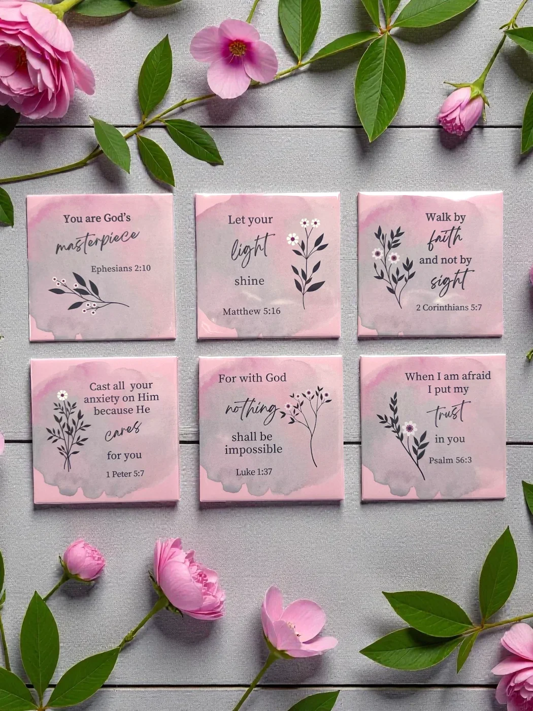 Ready-made Bible Verse Magnets - Set of 6 - 6.35cm x 6.35cm